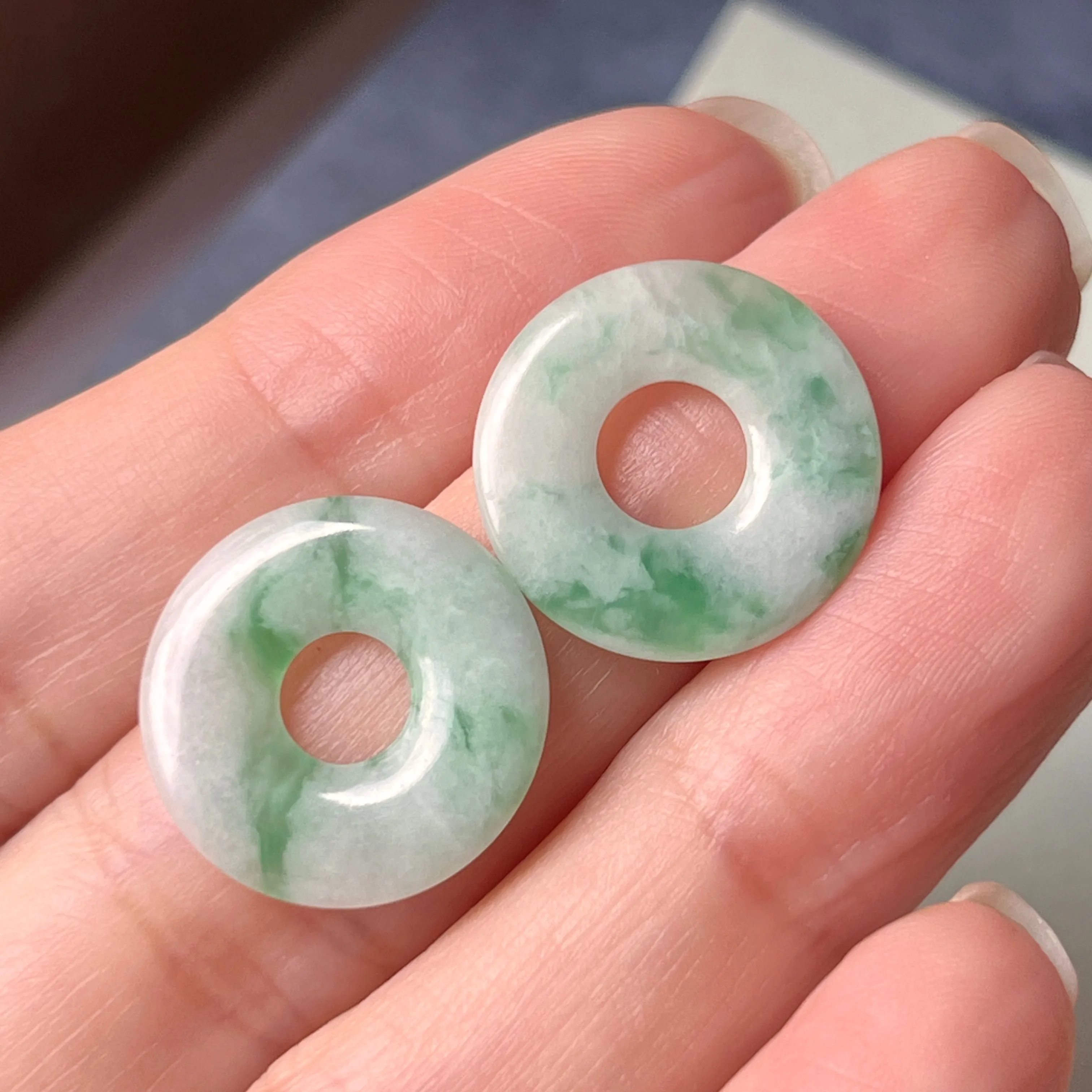 11.71 cts A-Grade Natural Moss on Snow Jadeite Donut Pair No.180757