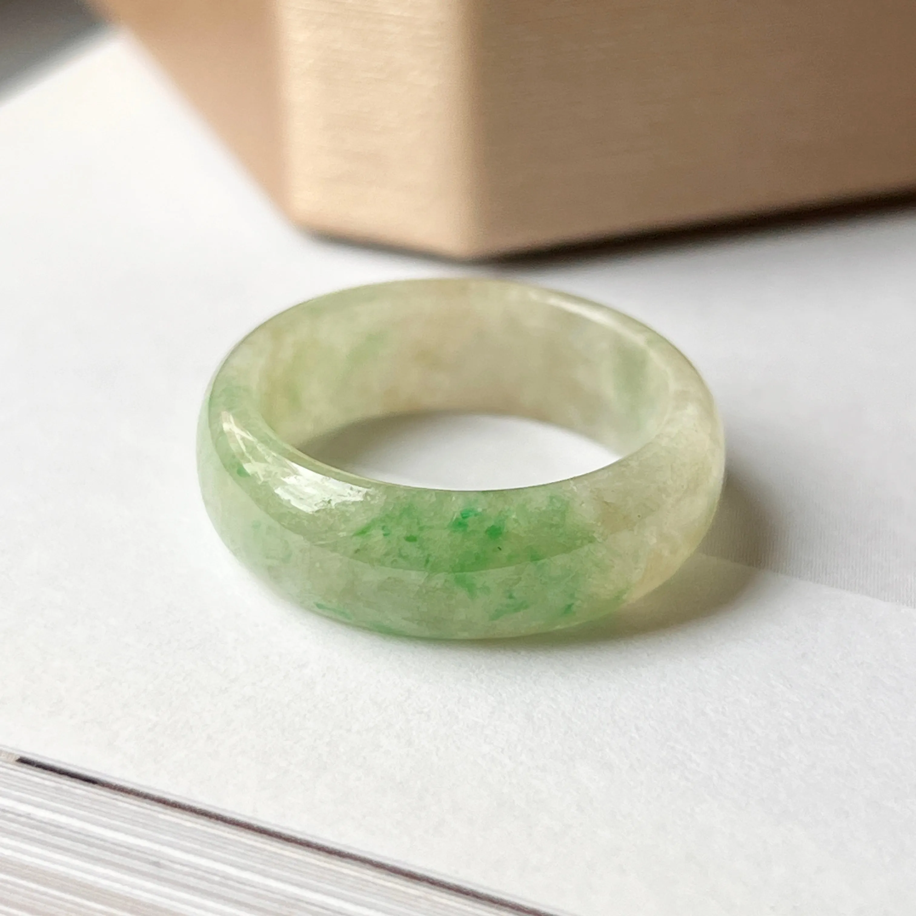 19.1mm A-Grade Natural Moss on Snow Jadeite Abacus Ring Band No.162182