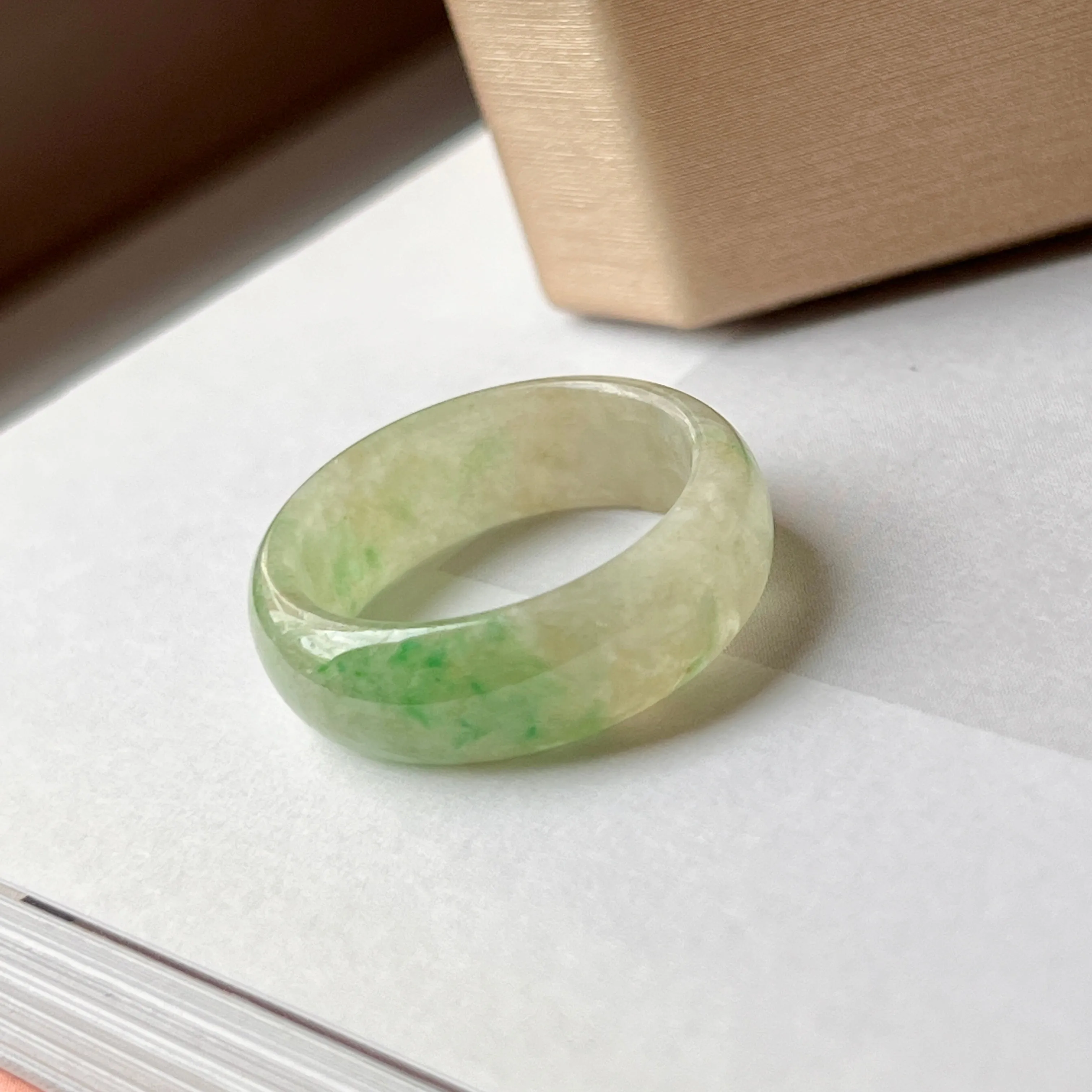 19.1mm A-Grade Natural Moss on Snow Jadeite Abacus Ring Band No.162182