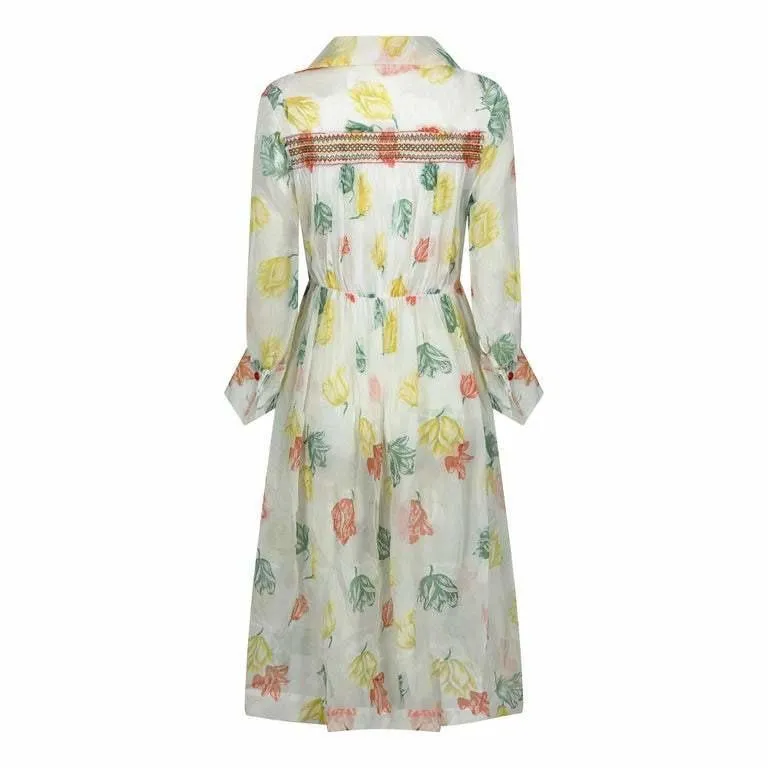 1950s Organza Floral Tulip Print Shirt Dress