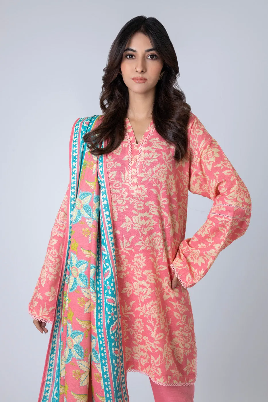 3 Piece Printed Khaddar Suit With Light Khaddar Dupatta