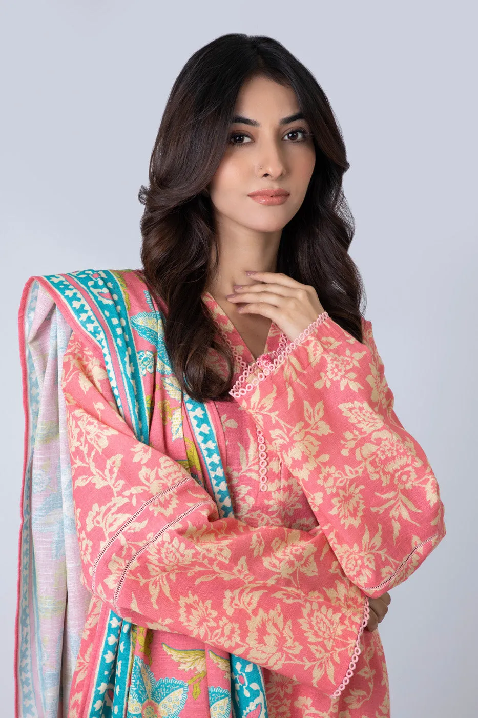 3 Piece Printed Khaddar Suit With Light Khaddar Dupatta