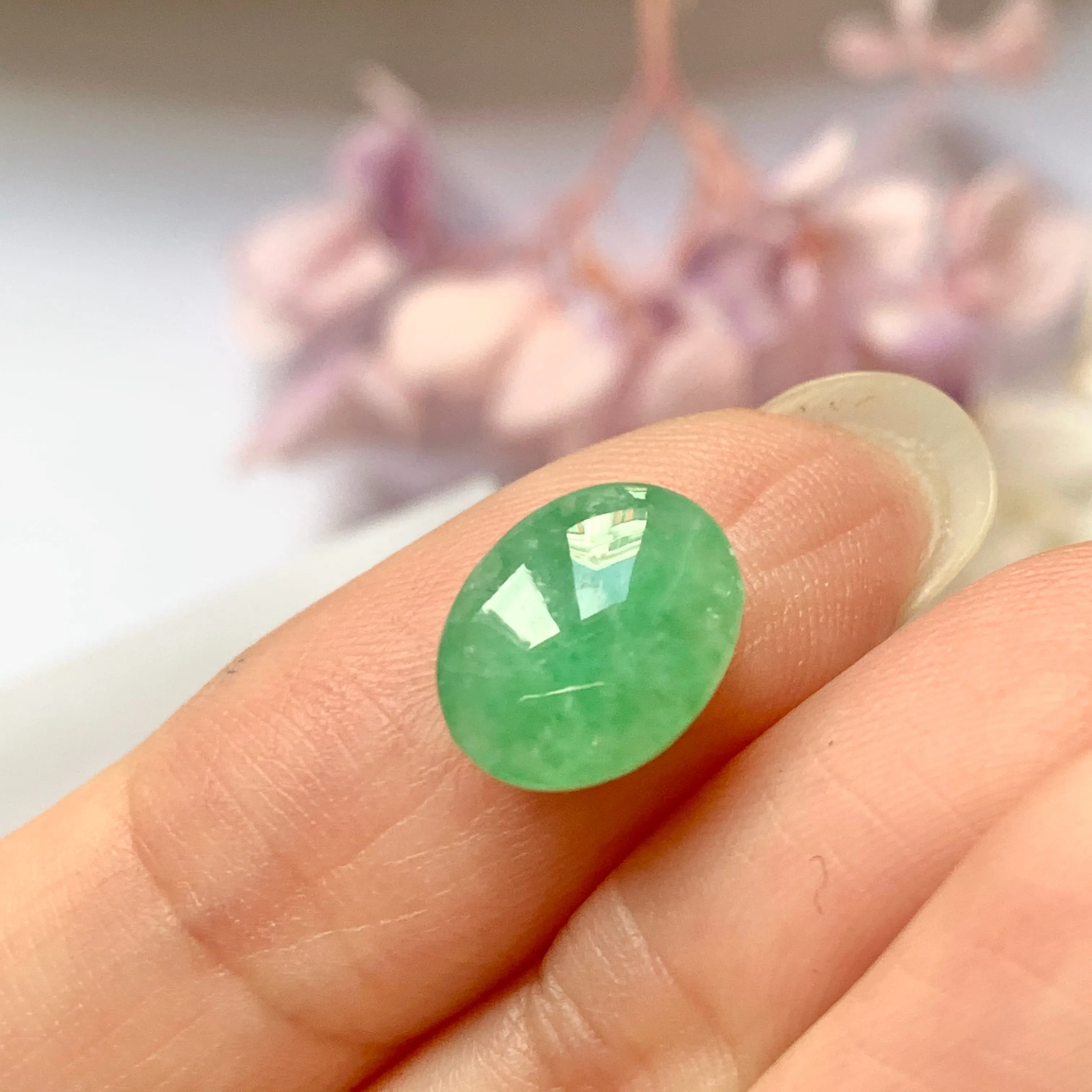 3.55ct A-Grade Natural Moss On Snow Jadeite Oval Cabochon No.130214