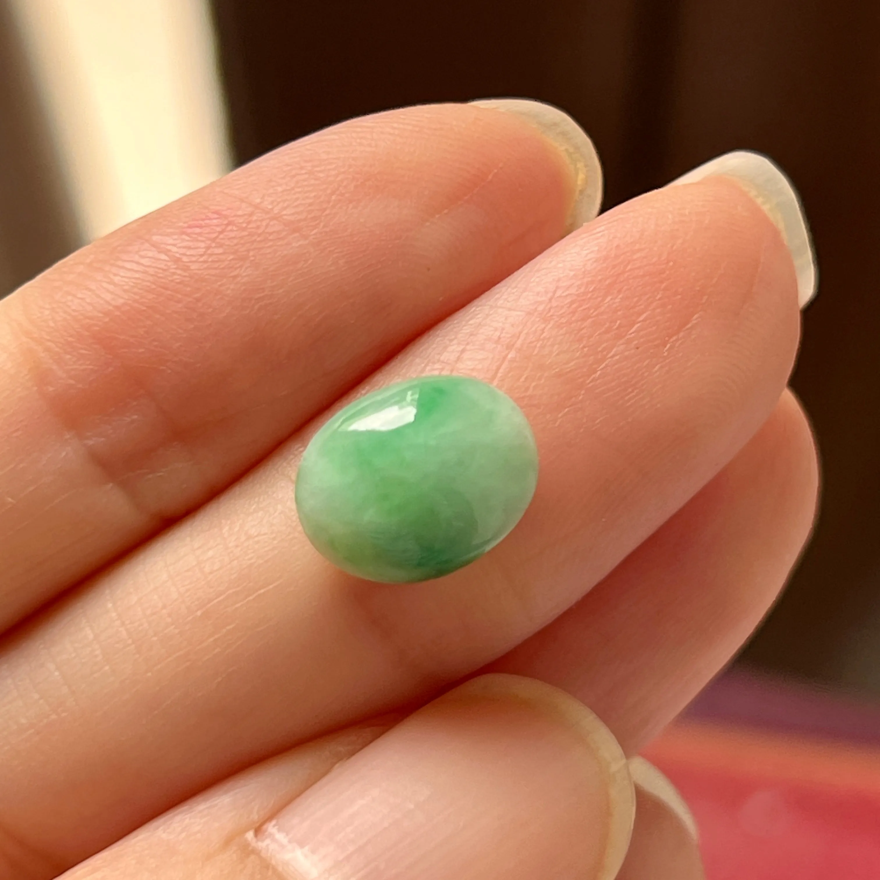 3.84cts A-Grade Natural Moss on Snow Jadeite Oval Cabochon No. 130468