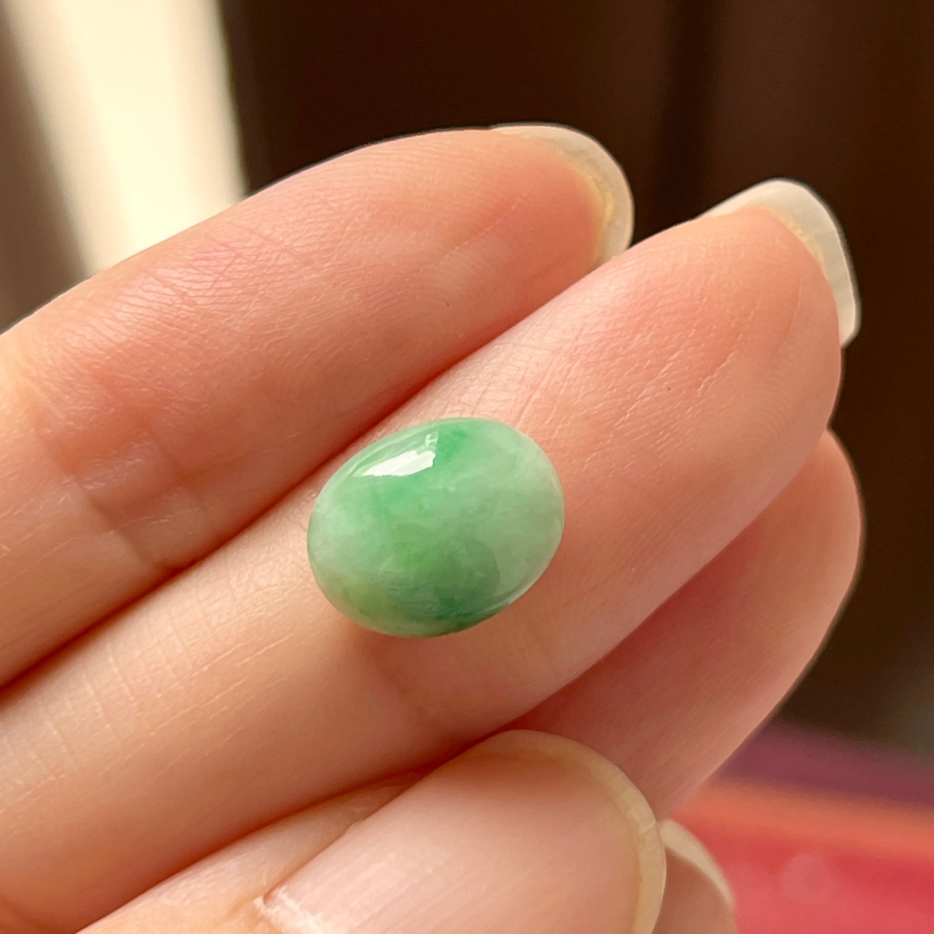 3.84cts A-Grade Natural Moss on Snow Jadeite Oval Cabochon No. 130468