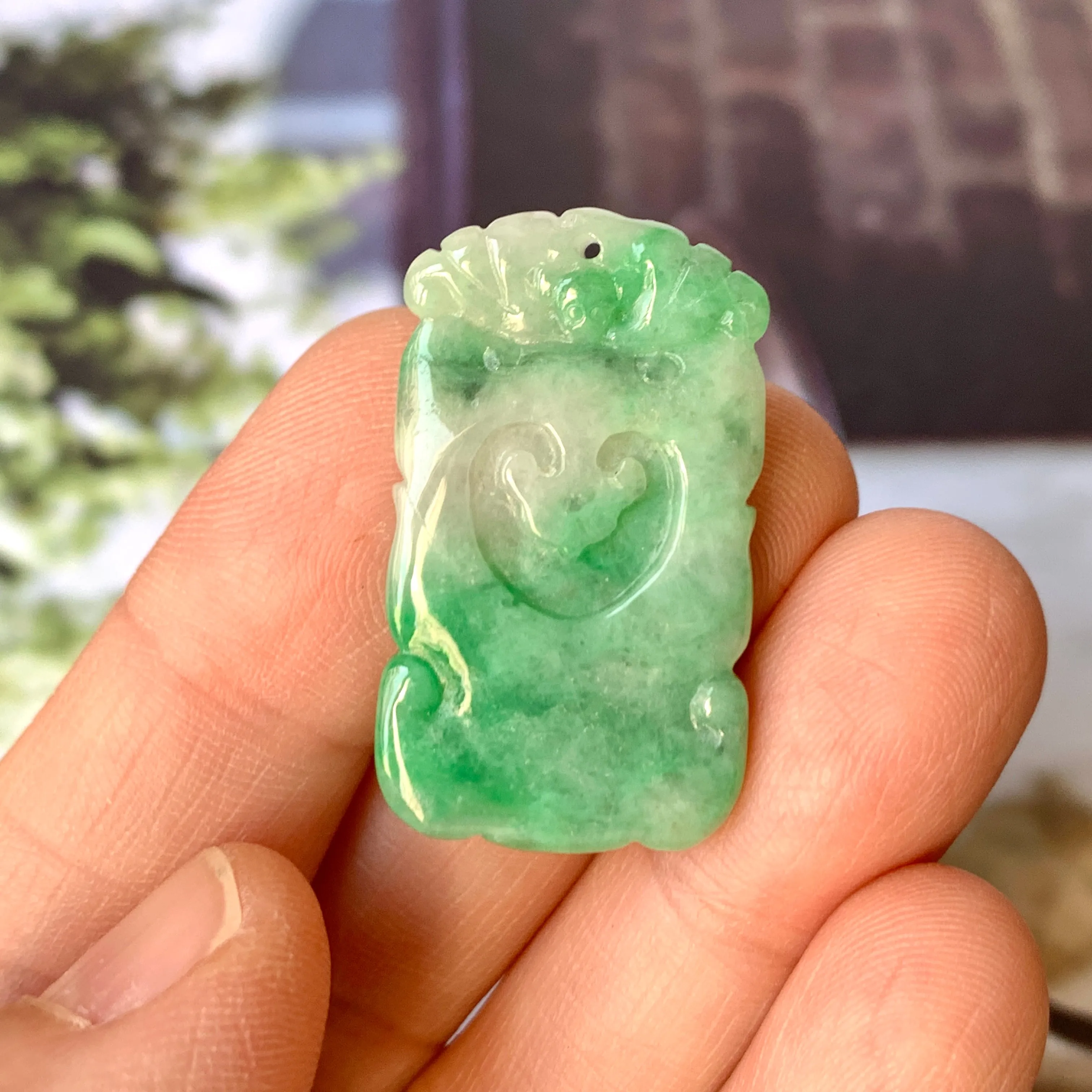 A-Grade Moss On Snow Jadeite Ruyi Pendant No.170847