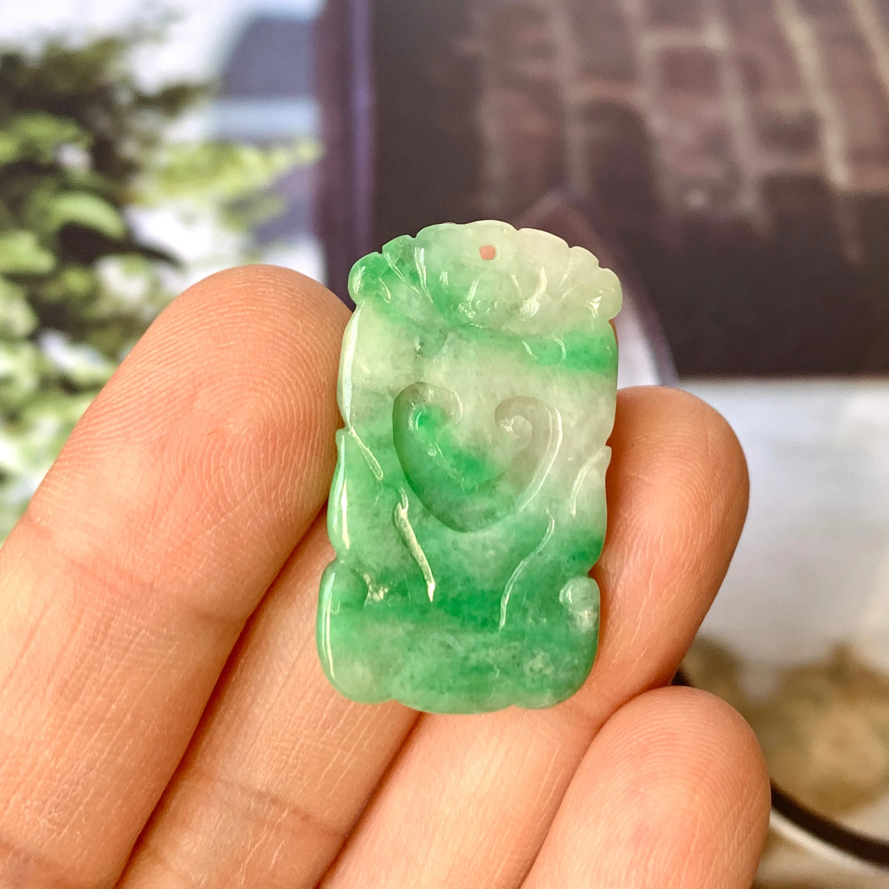 A-Grade Moss On Snow Jadeite Ruyi Pendant No.170847