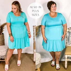 A Night to Remember Ruffle Tiered Short Sleeve Dress in Aqua Blue