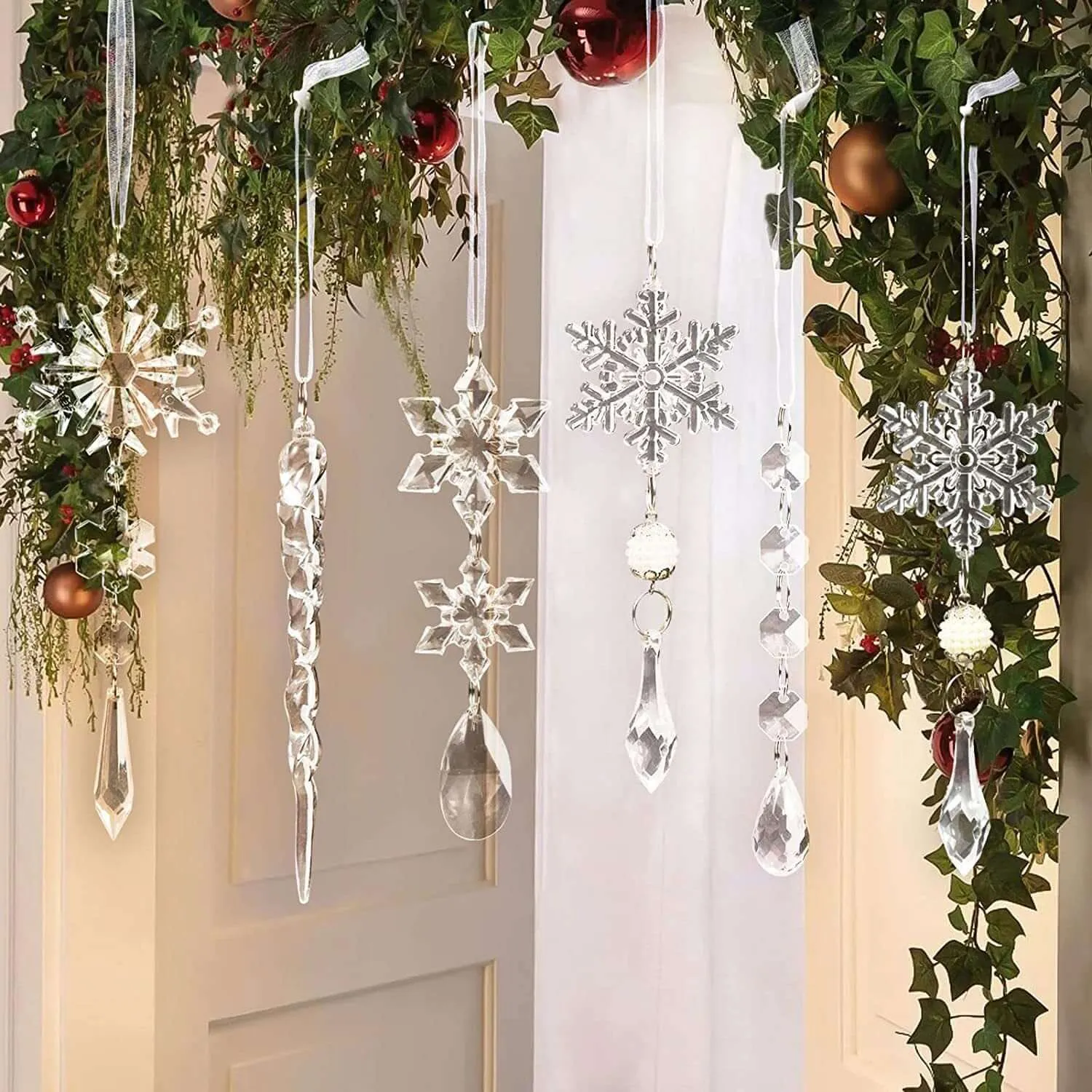 Acrylic Ice Ribbon Snow Ceiling Hanging Pendant for Christmas Tree Decorations