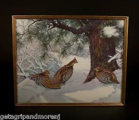 AIDEN LASSELL RIPLEY 1940's 17.5" x 21" Ruffed Grouse In Snow Lithograph