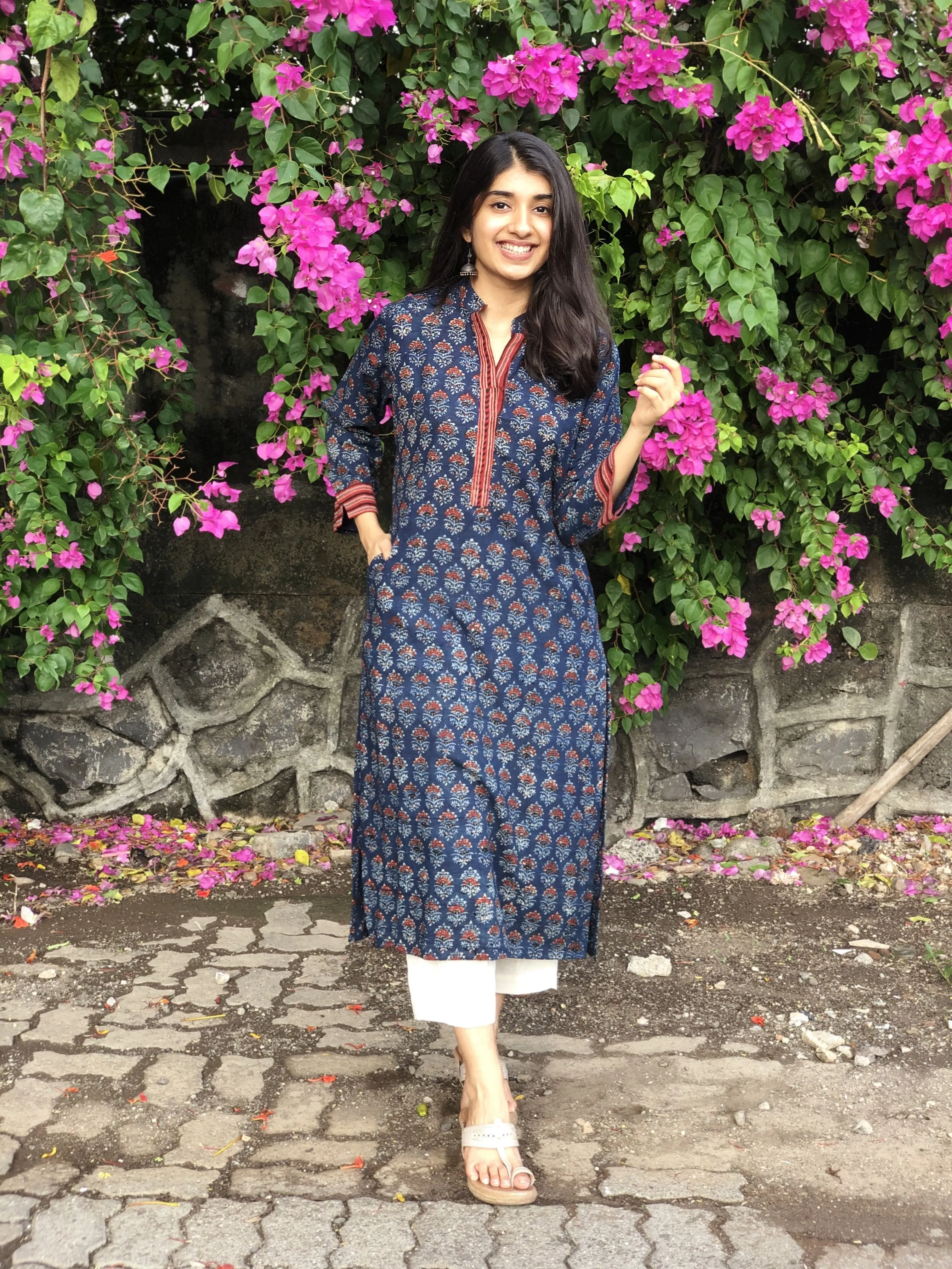 Ajrakh Indigo Madder Collared Kurta