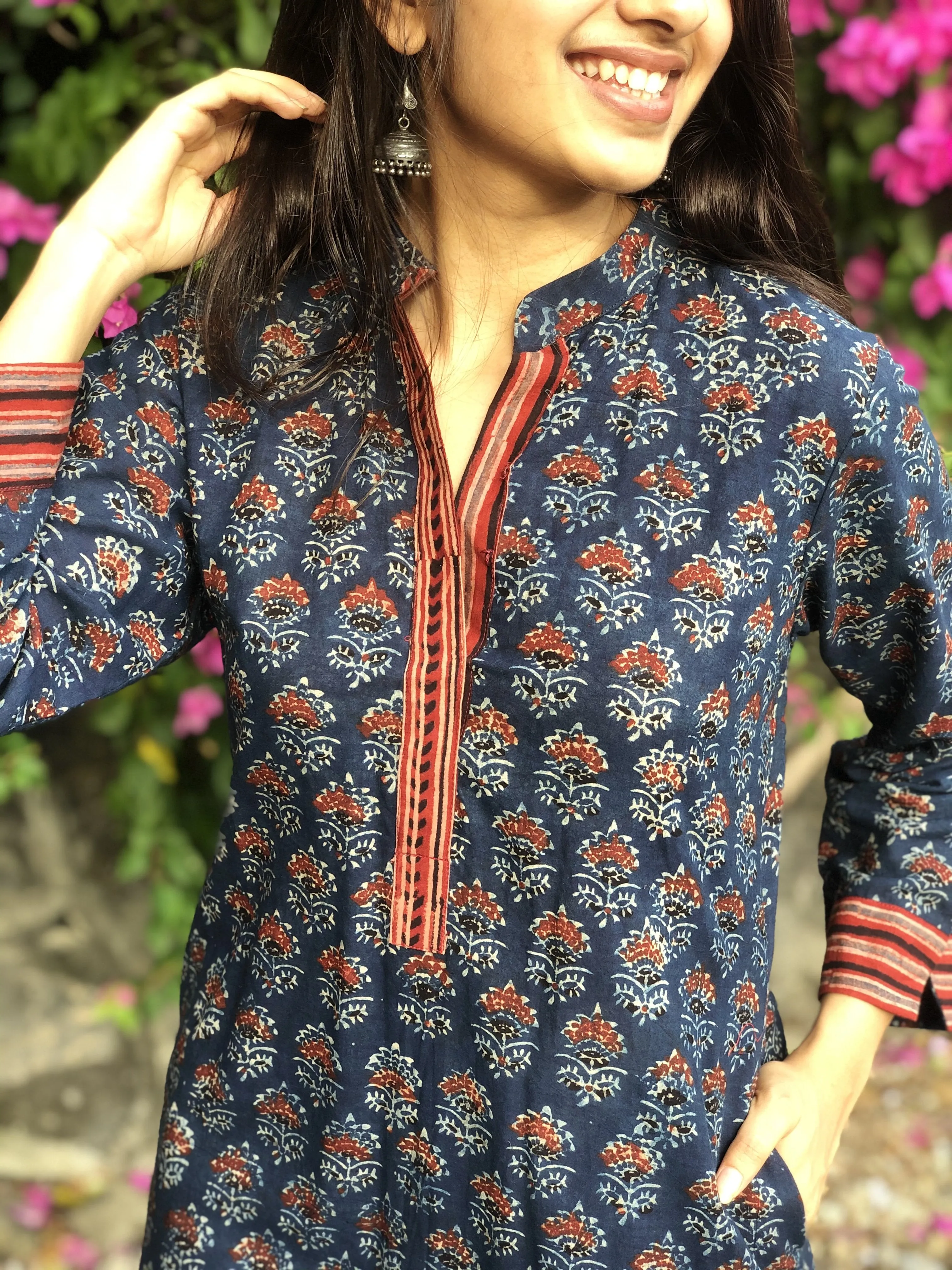 Ajrakh Indigo Madder Collared Kurta