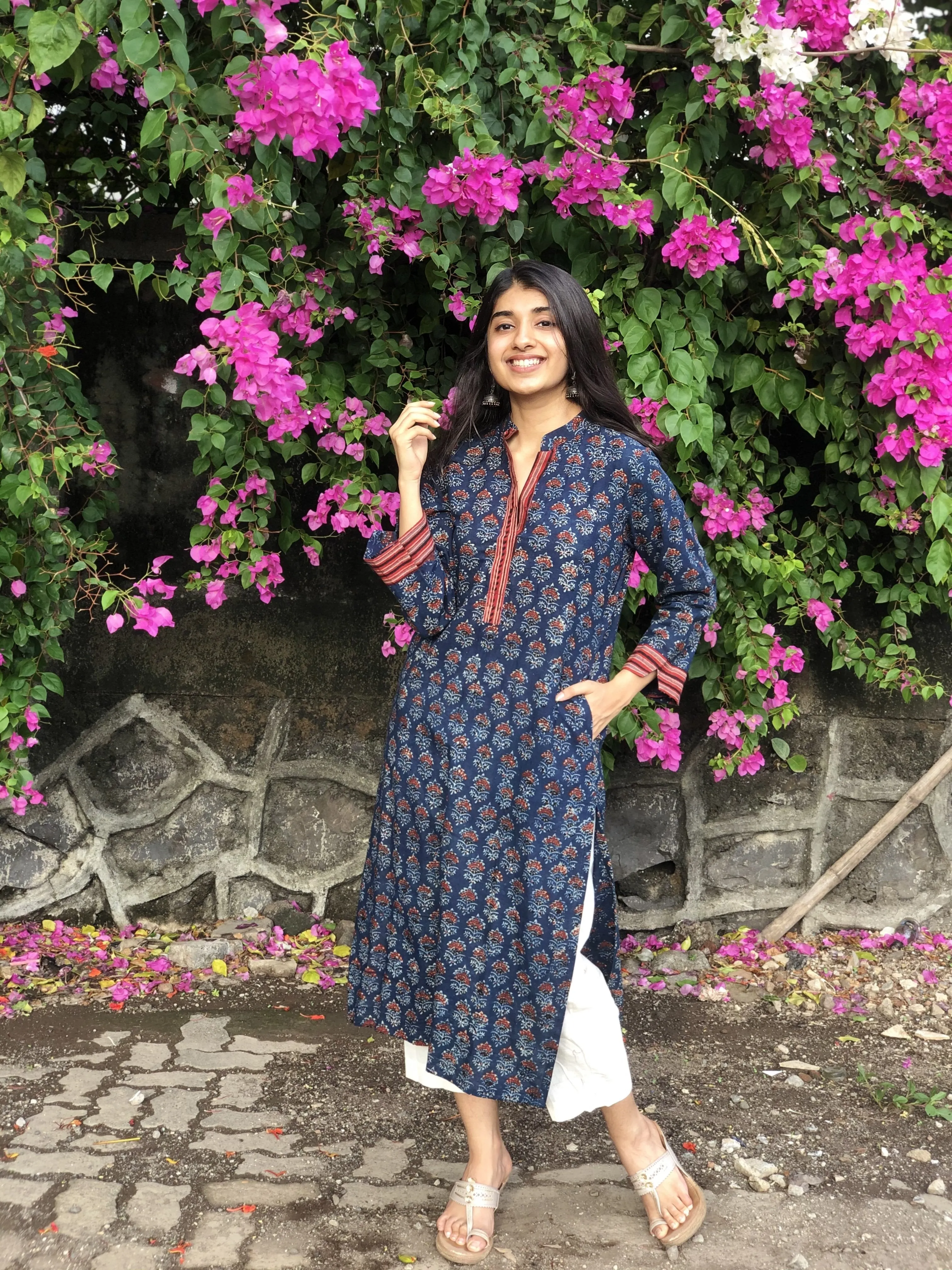 Ajrakh Indigo Madder Collared Kurta