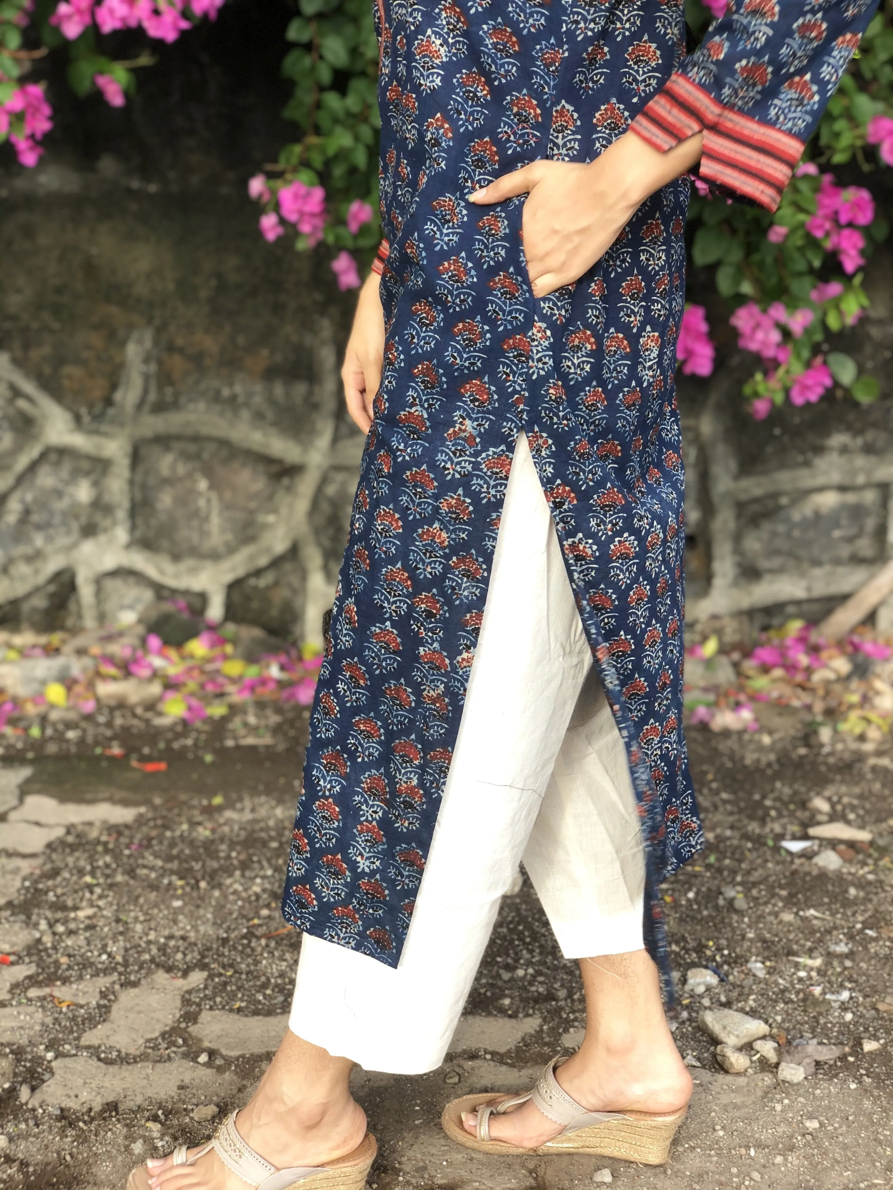 Ajrakh Indigo Madder Collared Kurta