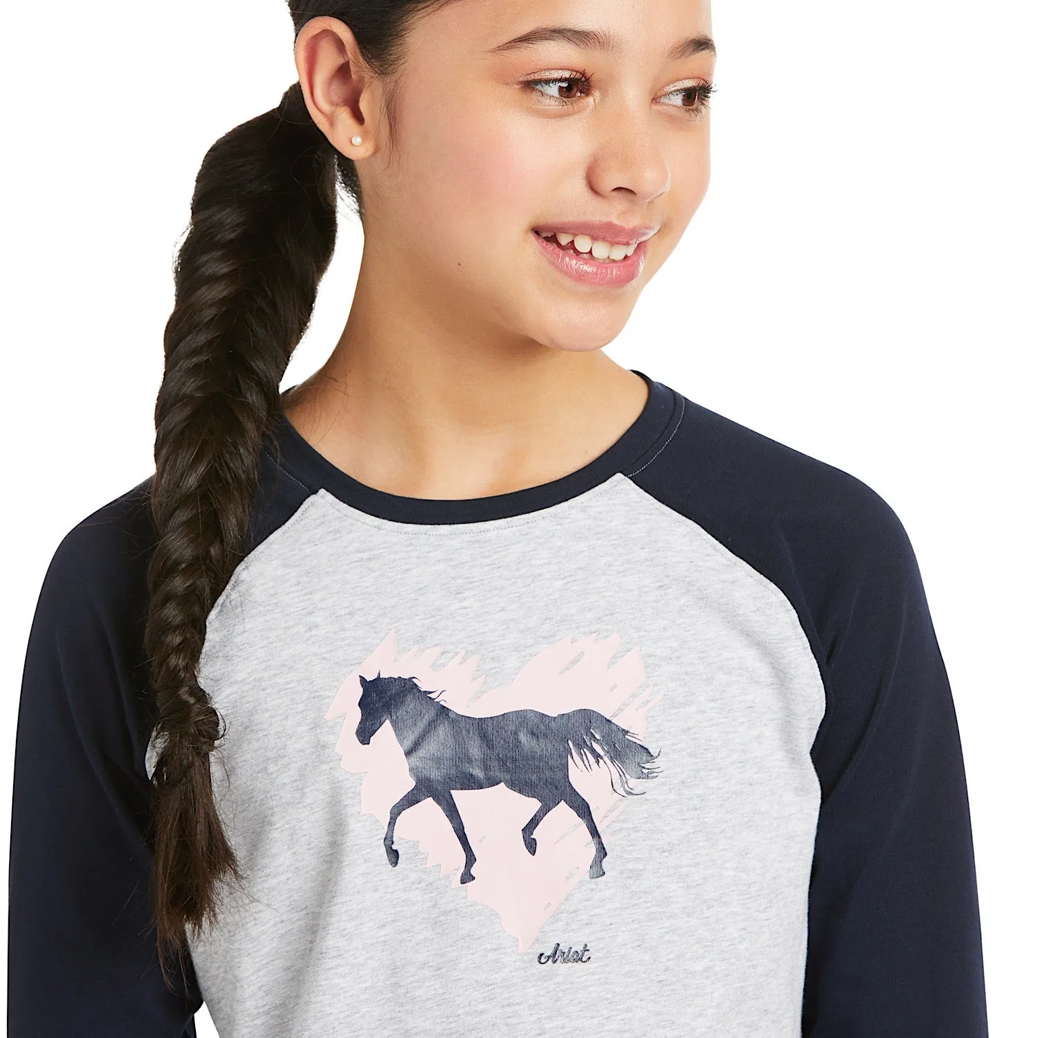 Ariat Girls Heart of my Heart LS T-Shirt Heather Grey Navy