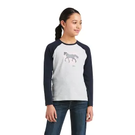 Ariat Girls Heart of my Heart LS T-Shirt Heather Grey Navy