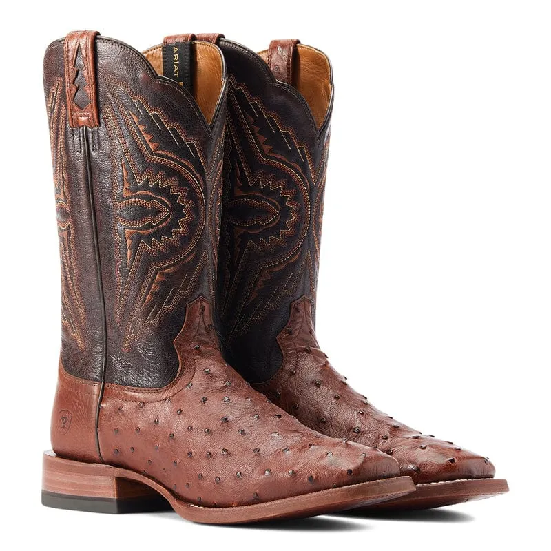 Ariat Men's Broncy Cinnamon Full Quill Ostrich Square Toe Western Boots 10044576