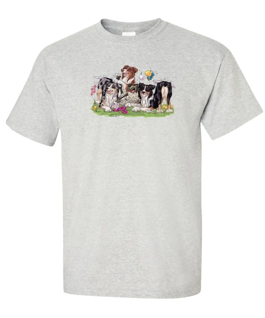 Australian Shepherd - Group Tickling Sheep - Caricature - T-Shirt