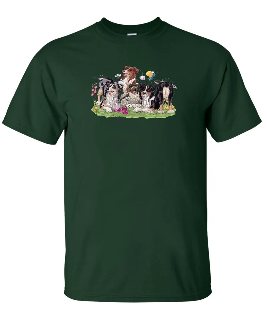 Australian Shepherd - Group Tickling Sheep - Caricature - T-Shirt