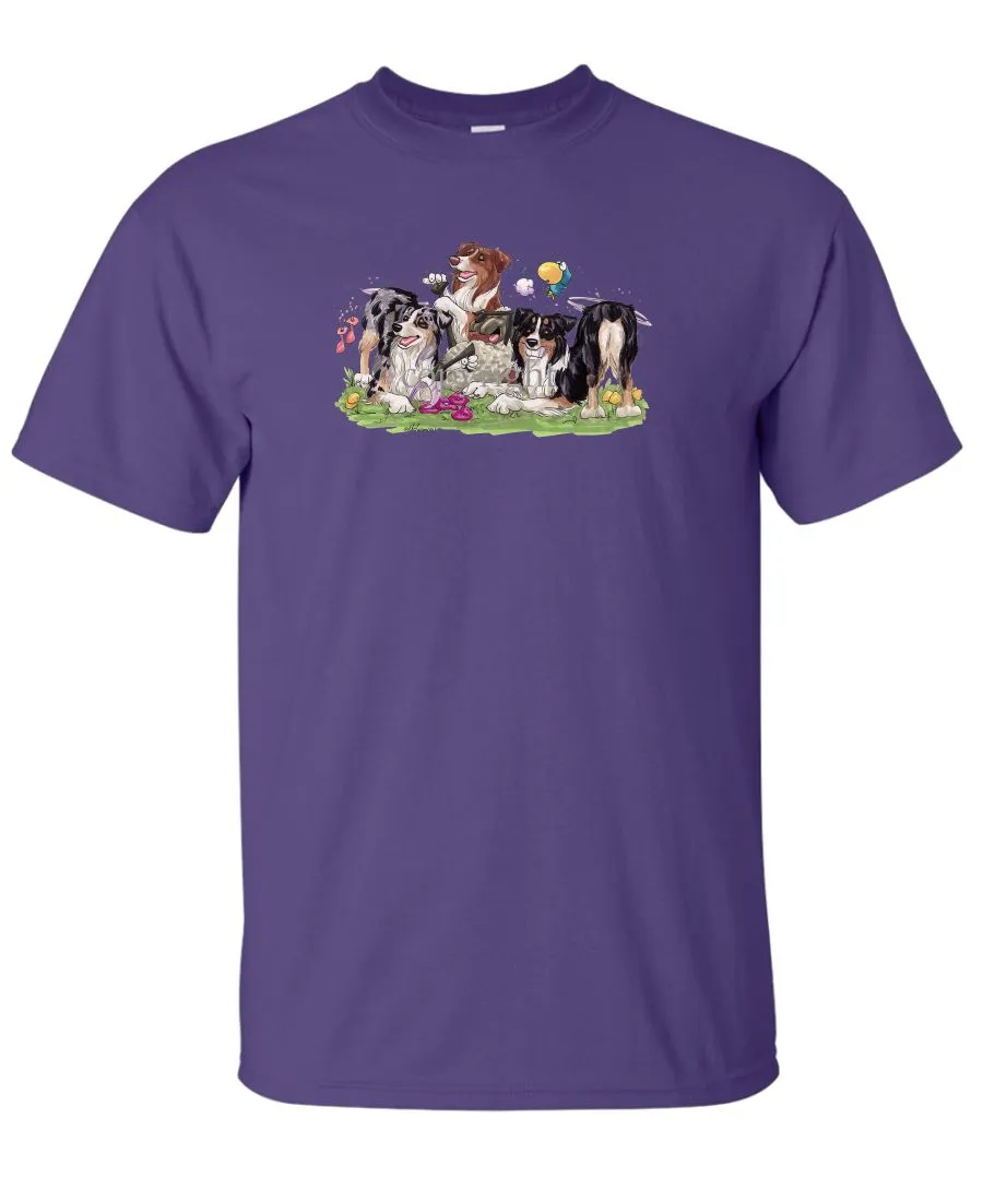 Australian Shepherd - Group Tickling Sheep - Caricature - T-Shirt