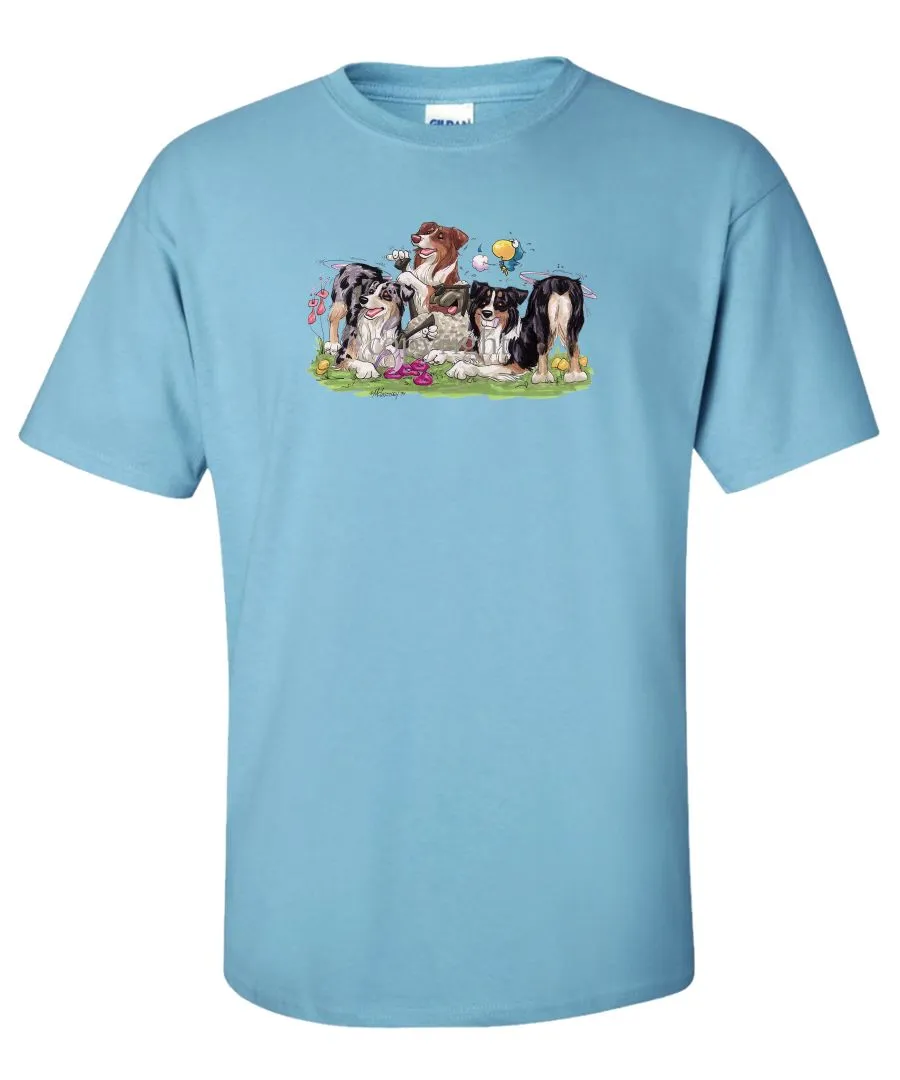 Australian Shepherd - Group Tickling Sheep - Caricature - T-Shirt