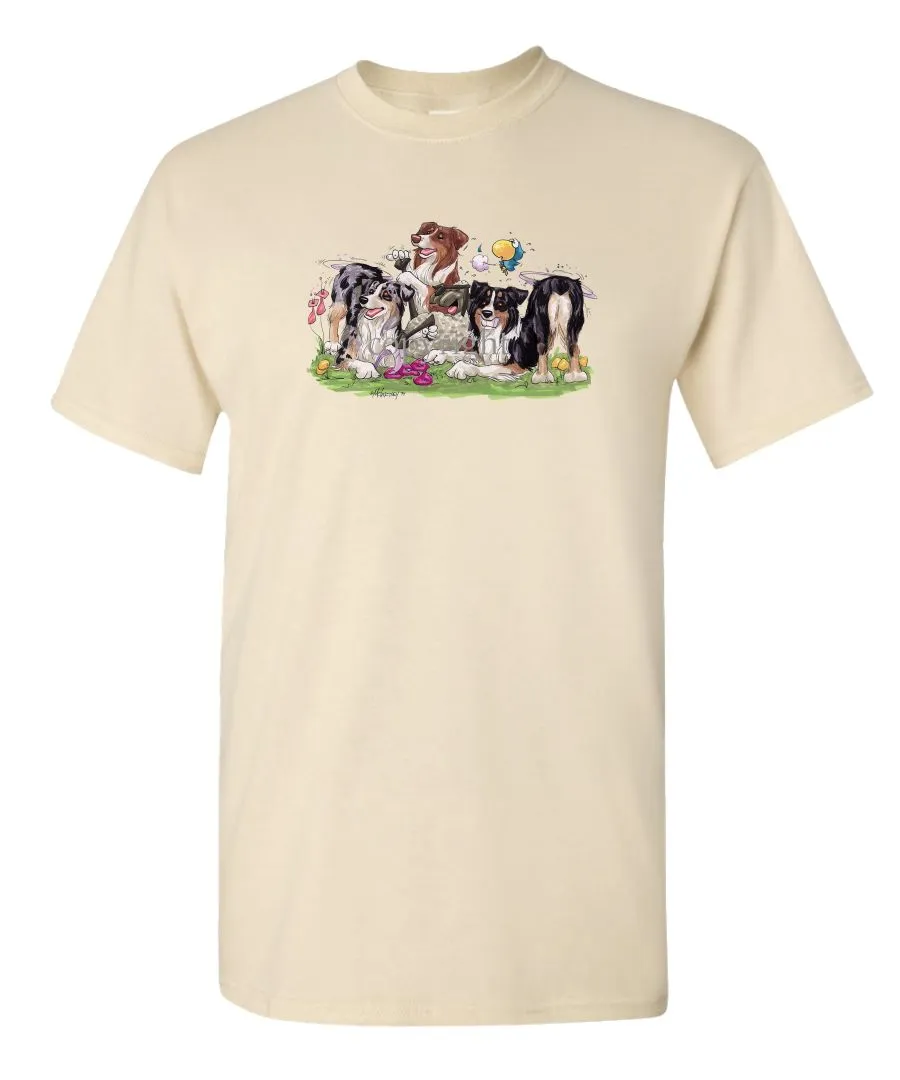 Australian Shepherd - Group Tickling Sheep - Caricature - T-Shirt