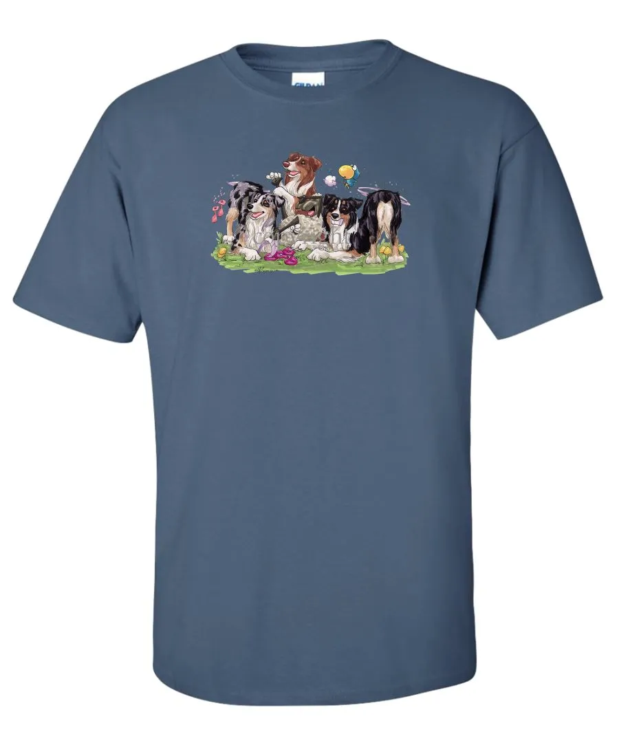 Australian Shepherd - Group Tickling Sheep - Caricature - T-Shirt