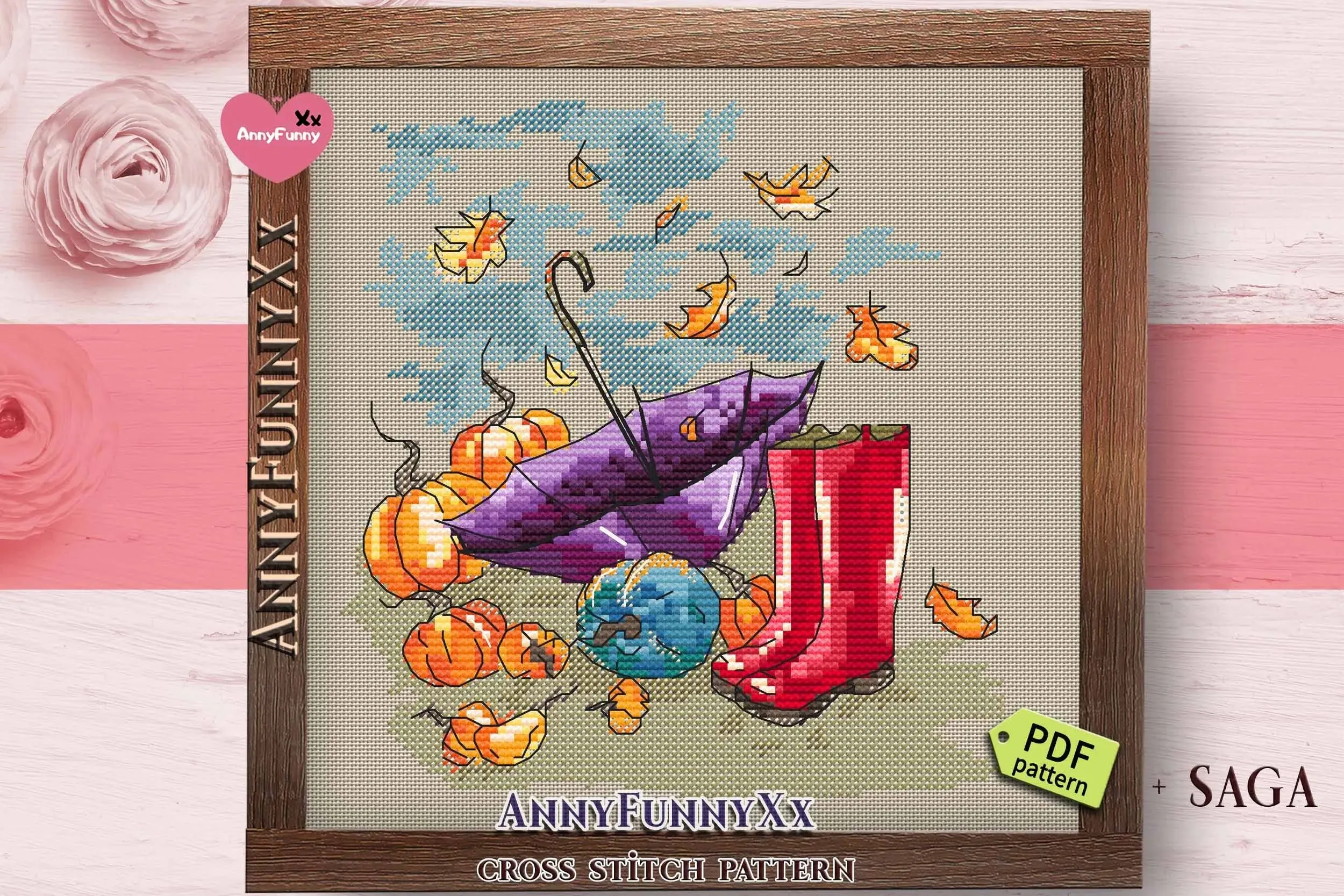 Autumn sketch. Red boots - PDF Cross Stitch Pattern