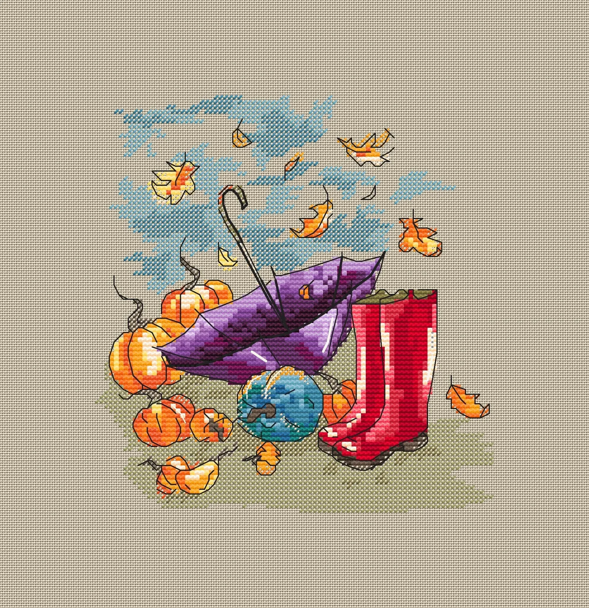 Autumn sketch. Red boots - PDF Cross Stitch Pattern