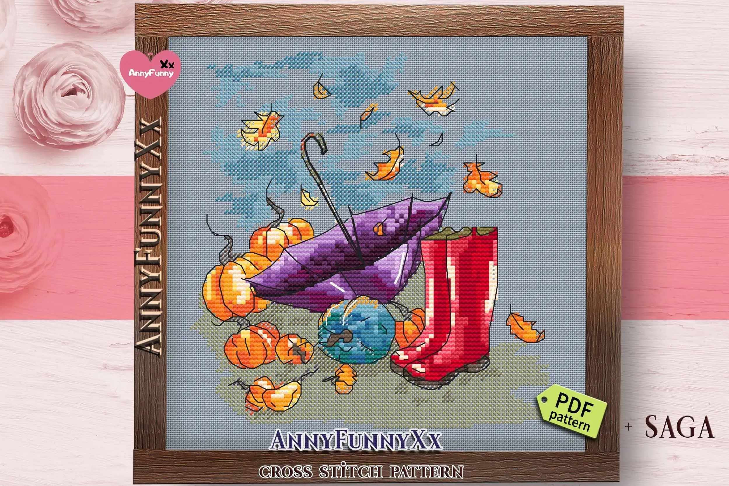 Autumn sketch. Red boots - PDF Cross Stitch Pattern