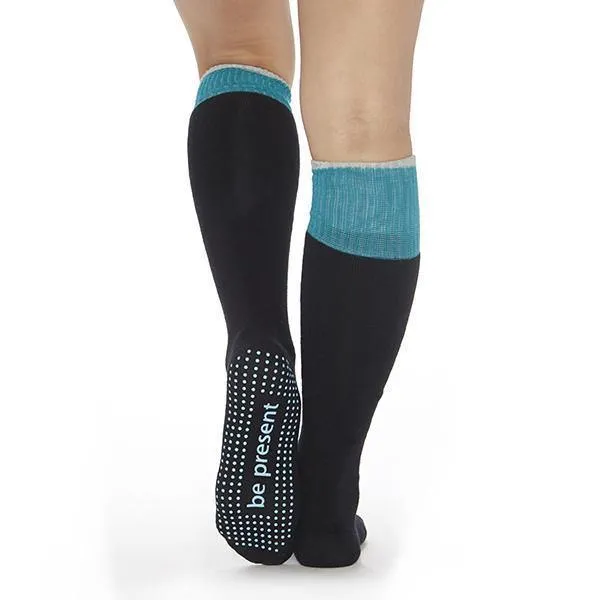 Be Present Knee High Grip Socks - Black Teal (Barre / Pilates)