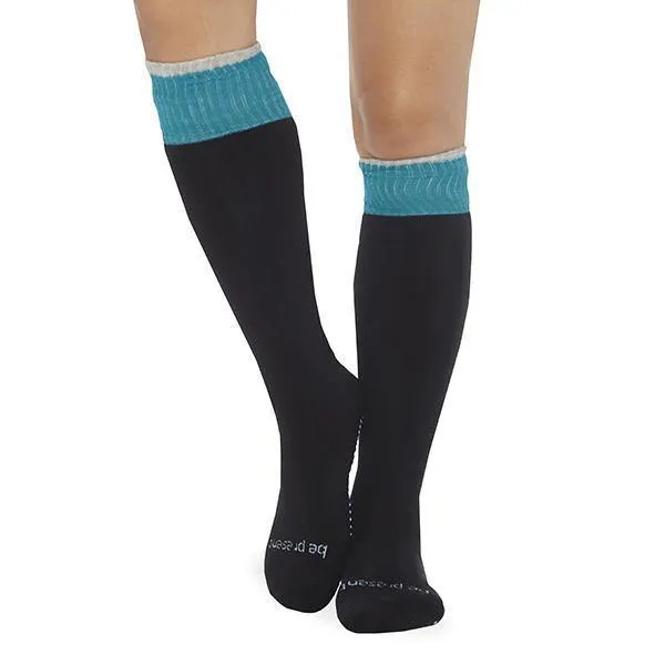 Be Present Knee High Grip Socks - Black Teal (Barre / Pilates)