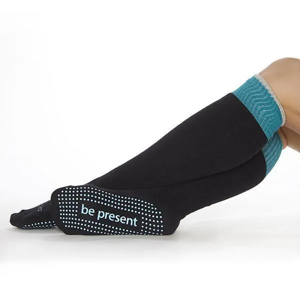 Be Present Knee High Grip Socks - Black Teal (Barre / Pilates)