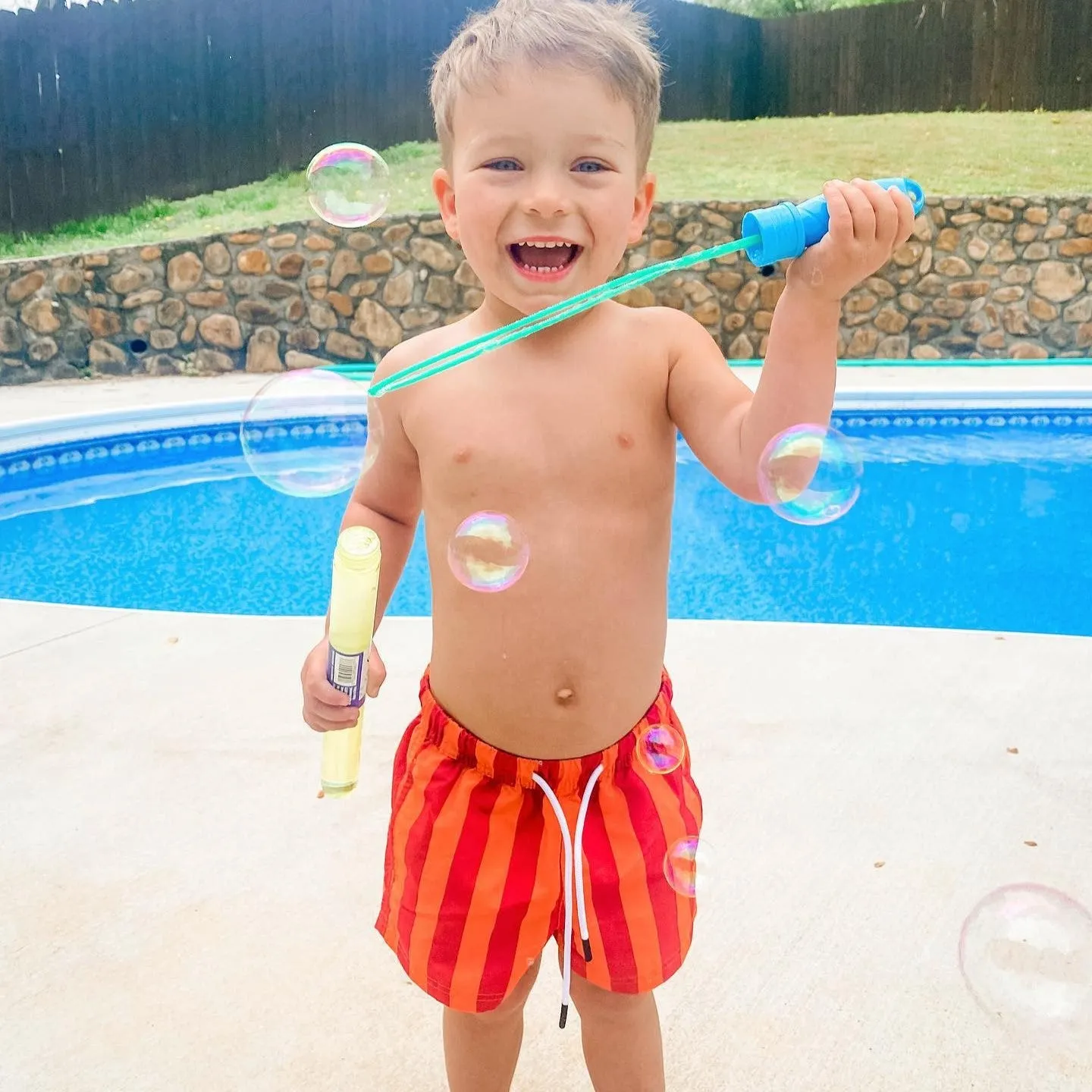 Boys Cute Orange Stripe Swim Trunk