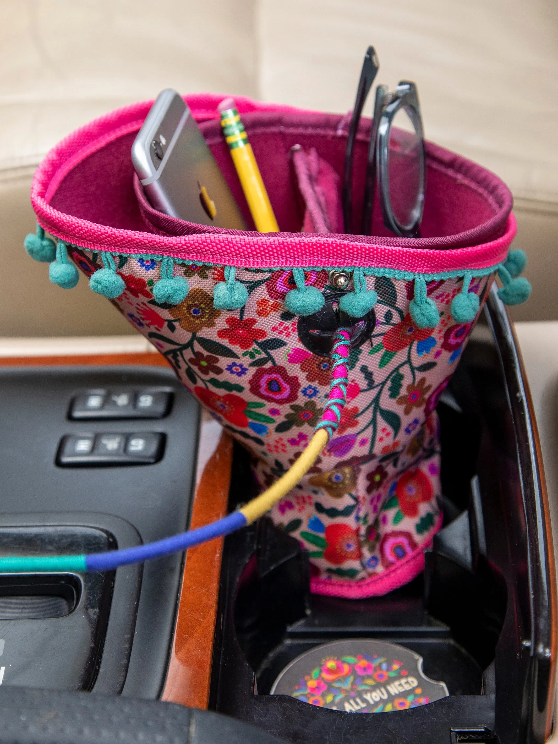 Car Cup Holder Organizer - Pink Floral