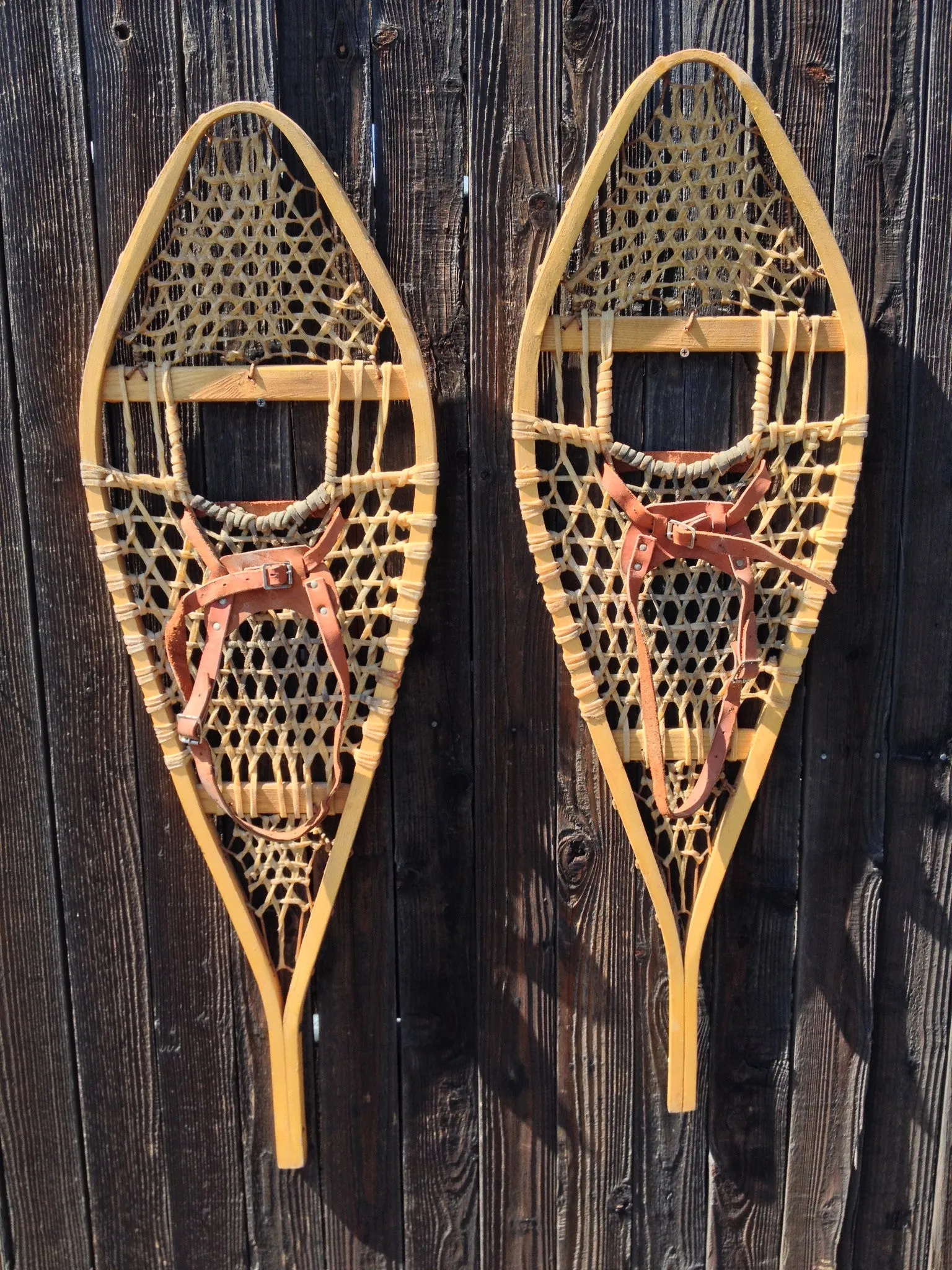 Classic Wood Snowshoes with Leather Bindings