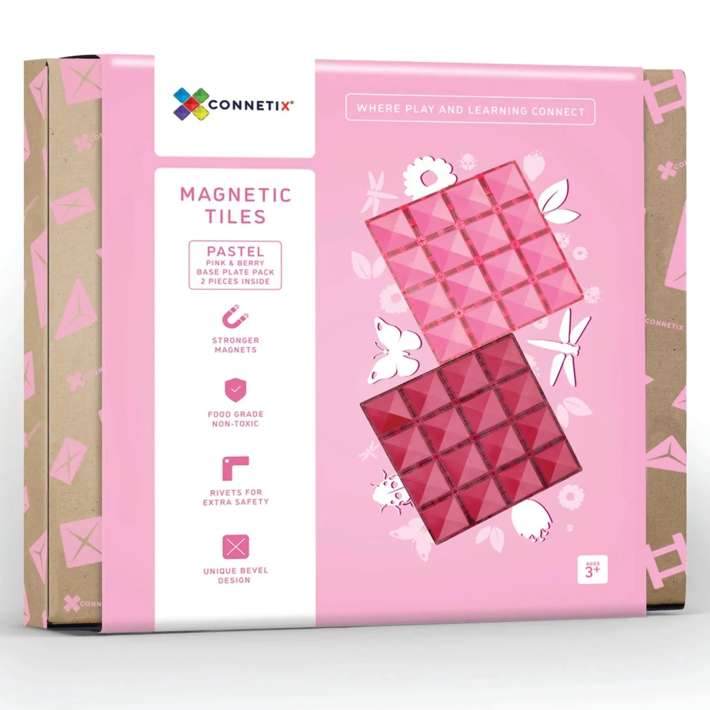 Connetix Tiles - 2 Piece Base Plate Pack - Pink & Berry