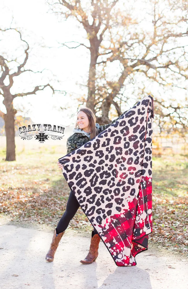 Crazy Train Lodge Creek Plaid and Snow Leopard Blanket (TWO SIZES)