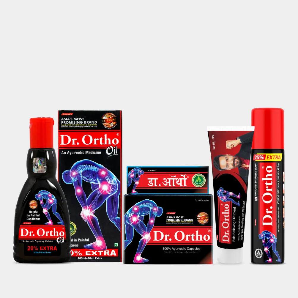 Dr. Ortho Combo Pack [Ayurvedic Oil 120ml   Capsules 30cap   Spray 75ml   Ointment 30g]