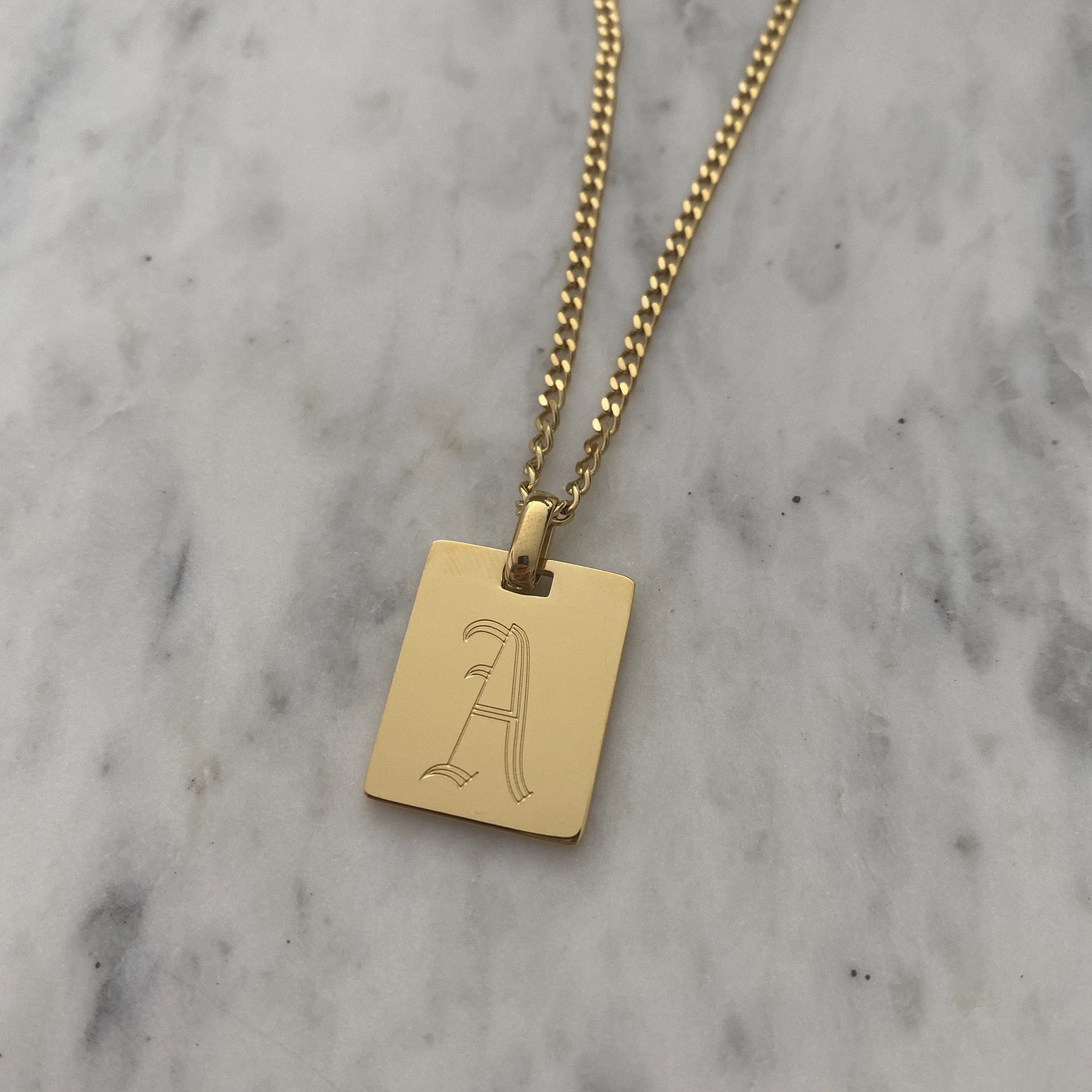 Engraved Tag Initial Necklace