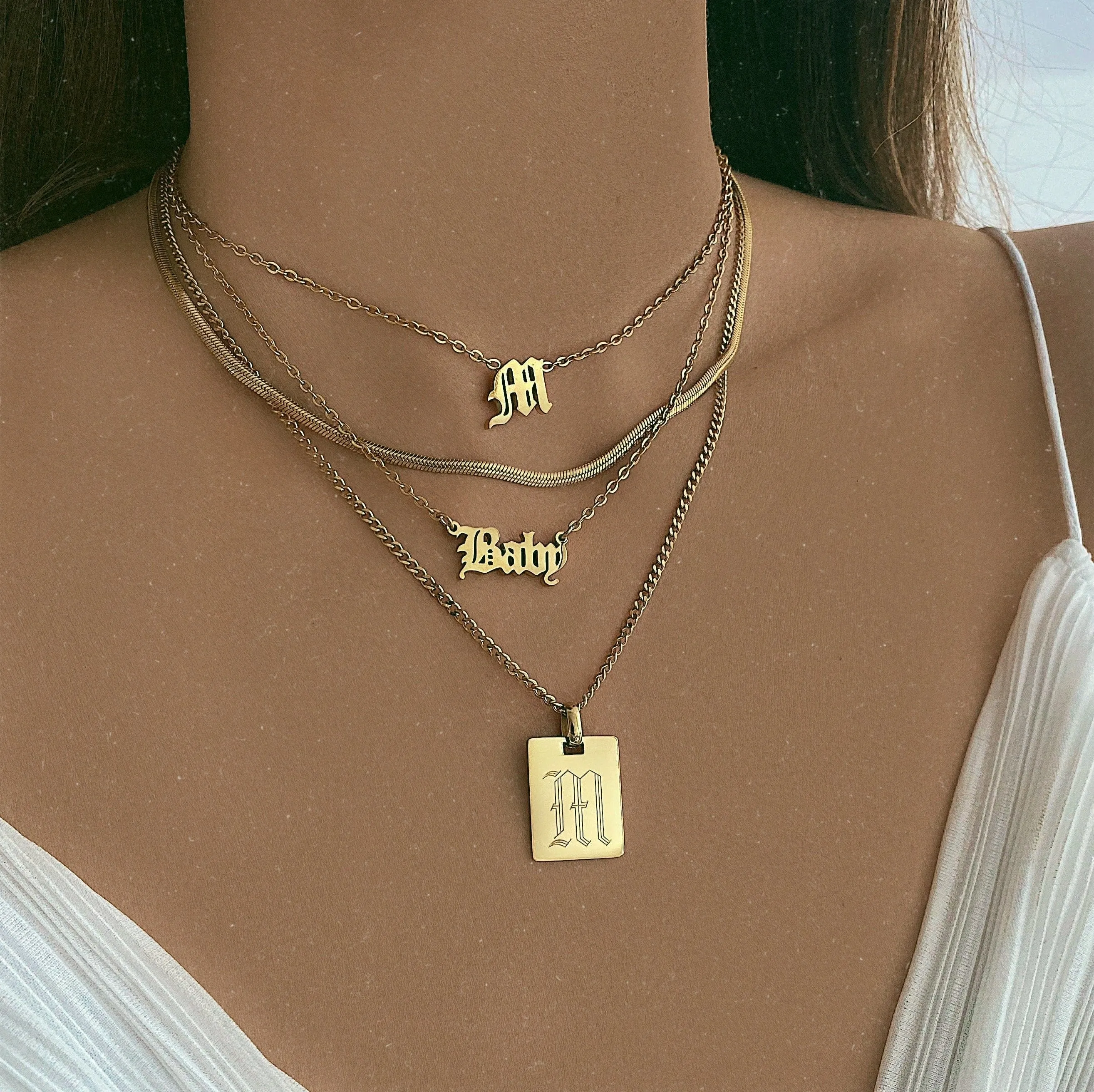 Engraved Tag Initial Necklace