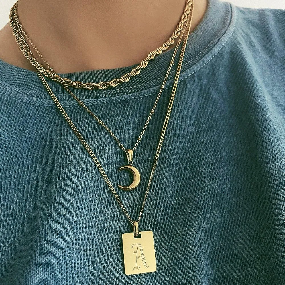 Engraved Tag Initial Necklace