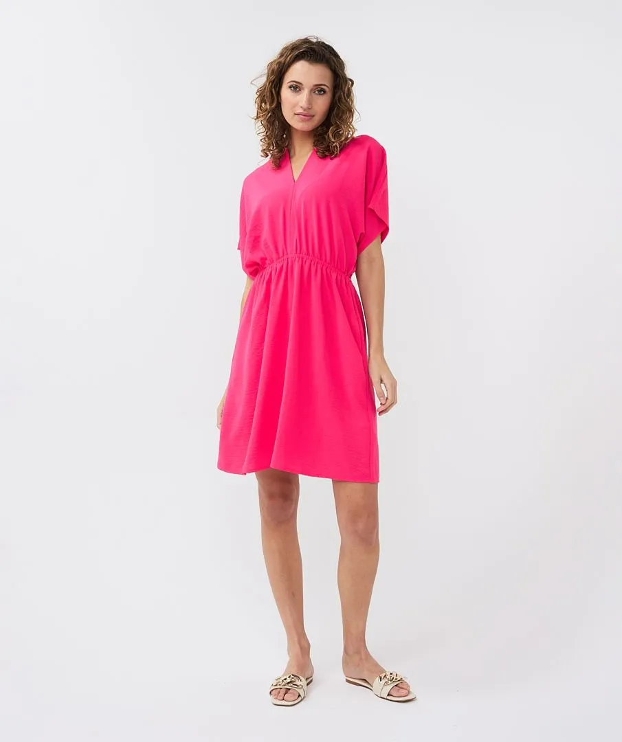 Esqualo V-Neck Crinkle Dress in Magenta