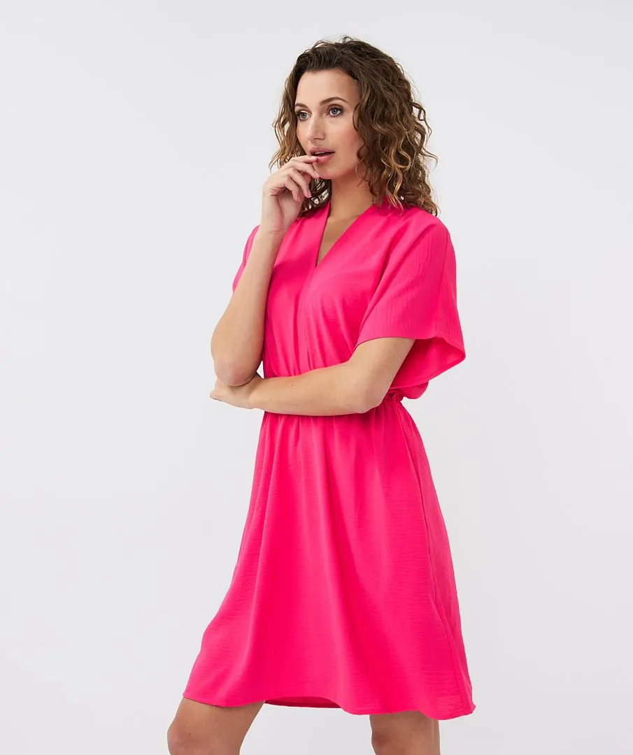 Esqualo V-Neck Crinkle Dress in Magenta