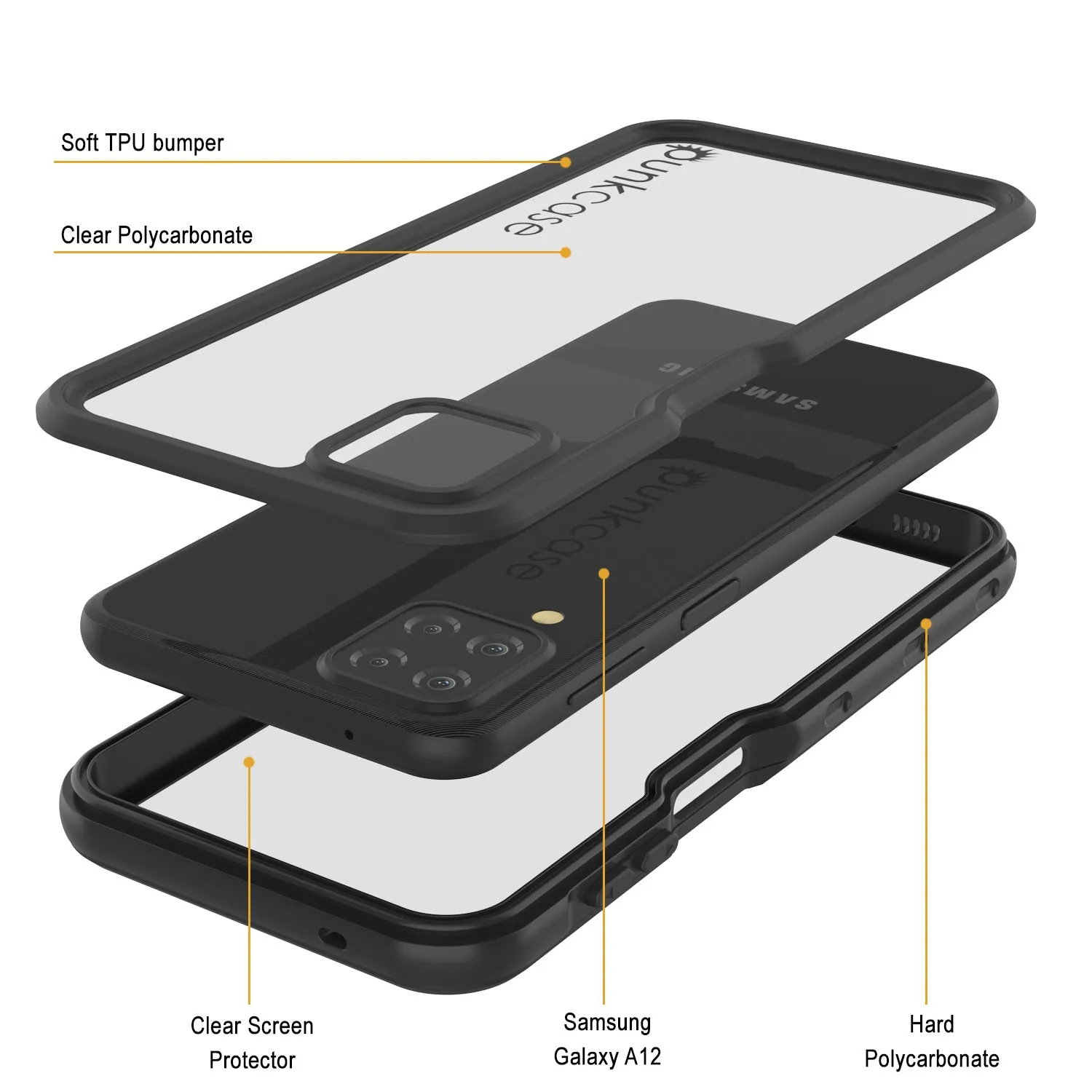 Galaxy A12 Waterproof Case PunkCase StudStar Black Thin 6.6ft Underwater IP68 Shock/Snow Proof