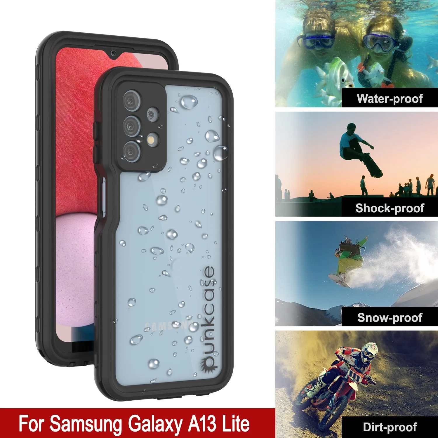 Galaxy A13 Lite Waterproof Case PunkCase StudStar Black Thin 6.6ft Underwater IP68 Shock/Snow Proof