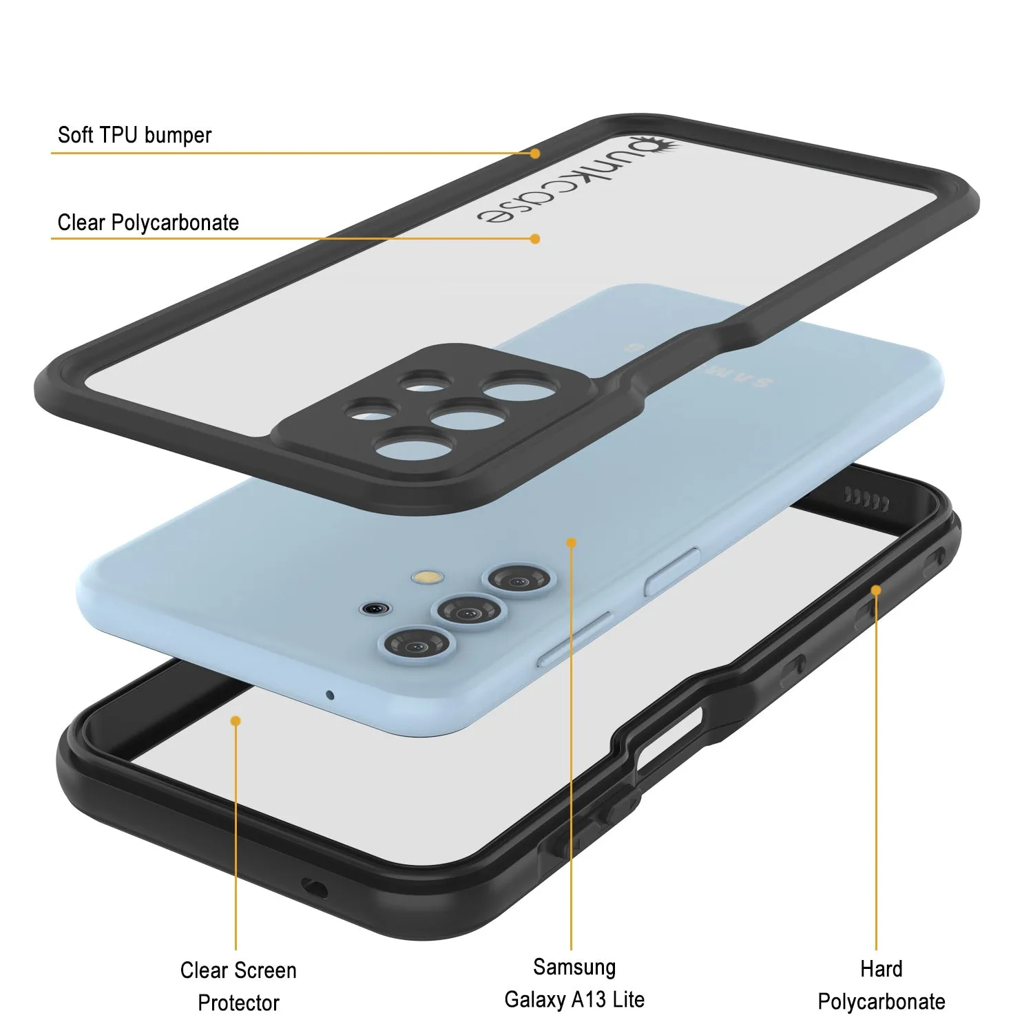 Galaxy A13 Lite Waterproof Case PunkCase StudStar Black Thin 6.6ft Underwater IP68 Shock/Snow Proof