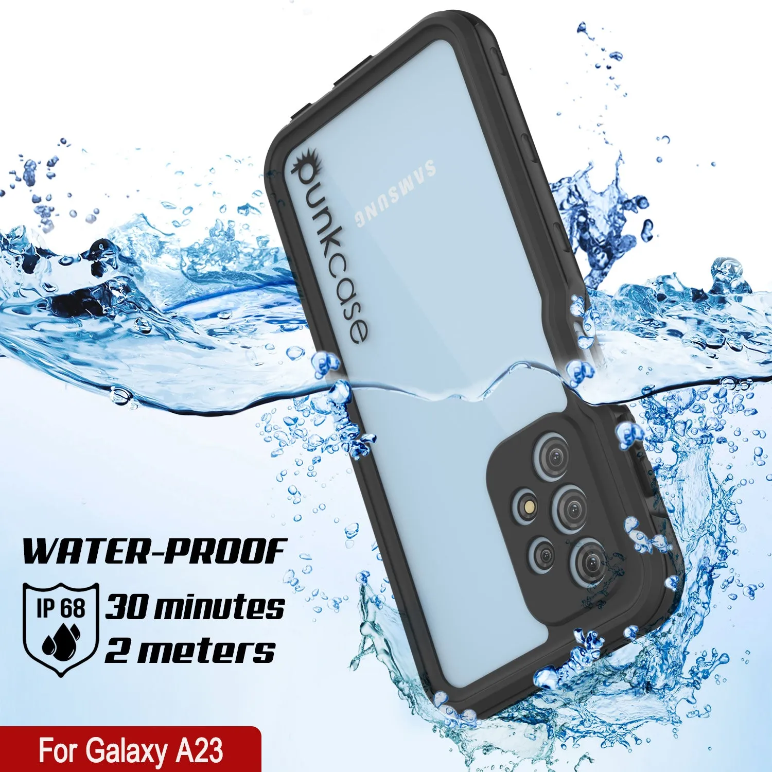 Galaxy A23 Waterproof Case PunkCase StudStar Black Thin 6.6ft Underwater IP68 Shock/Snow Proof