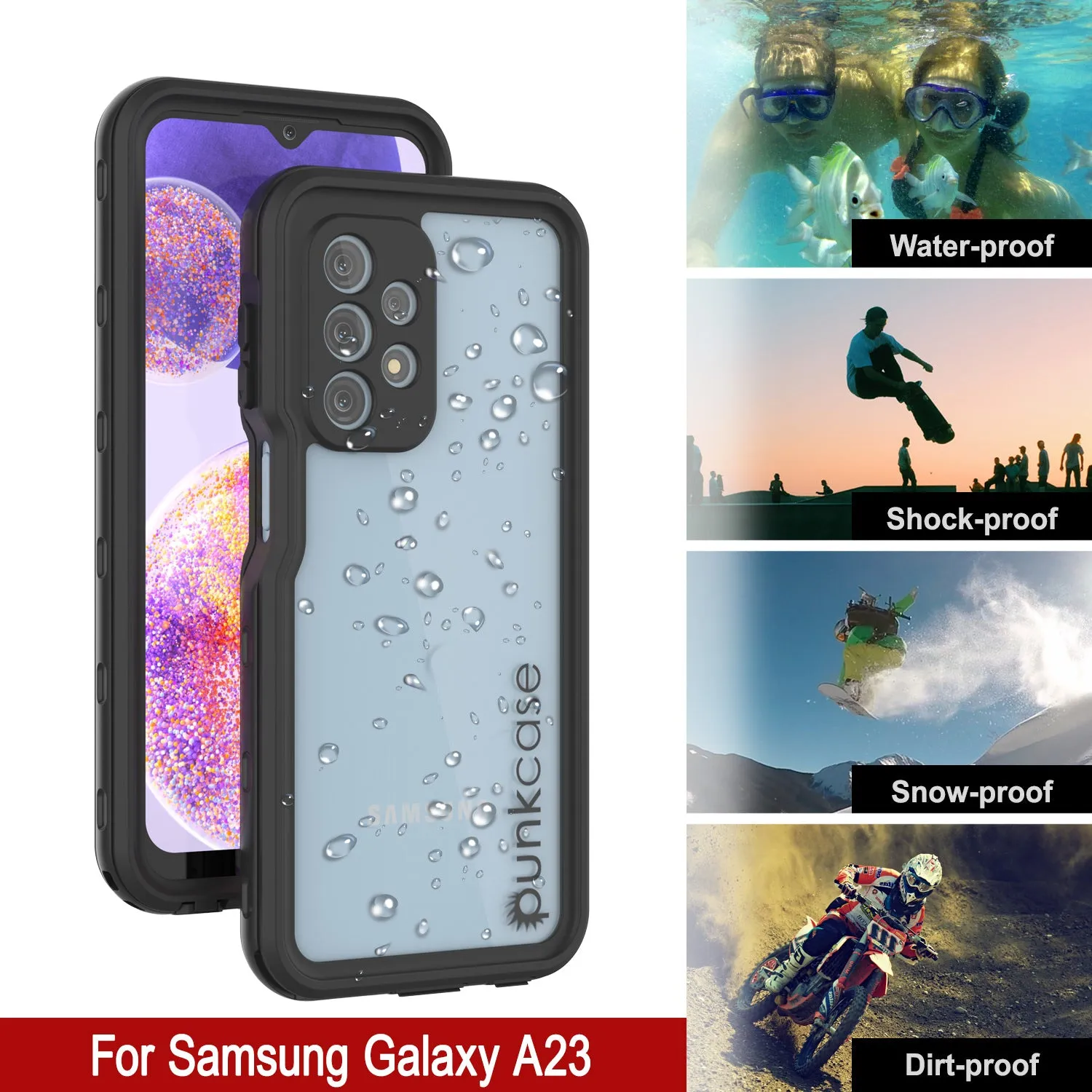 Galaxy A23 Waterproof Case PunkCase StudStar Black Thin 6.6ft Underwater IP68 Shock/Snow Proof