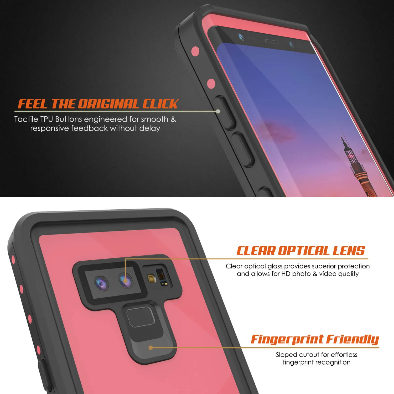 Galaxy Note 9 Waterproof Case, Punkcase Studstar Pink Thin Armor Cover